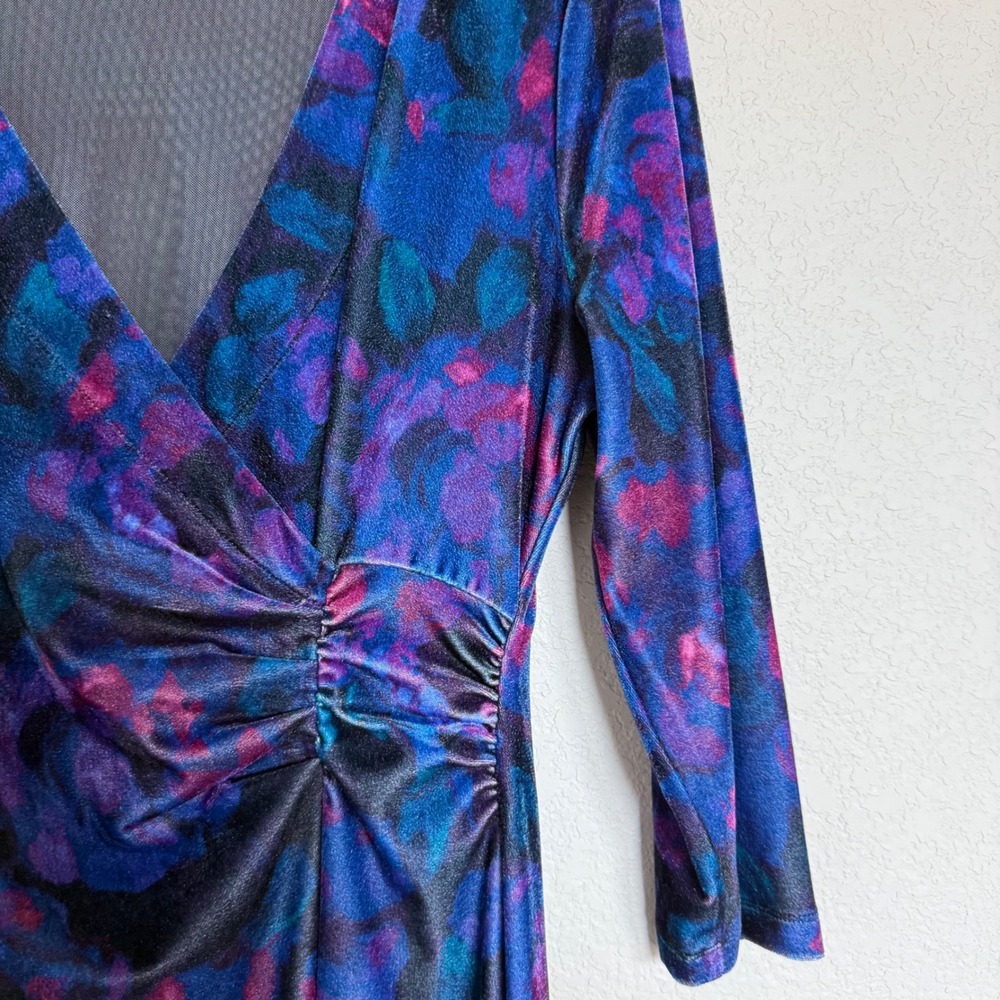 Soft Surroundings Purple Blue Floral Velvet Faux Wrap Dress Velour Whimsigoth - Picture 4 of 8